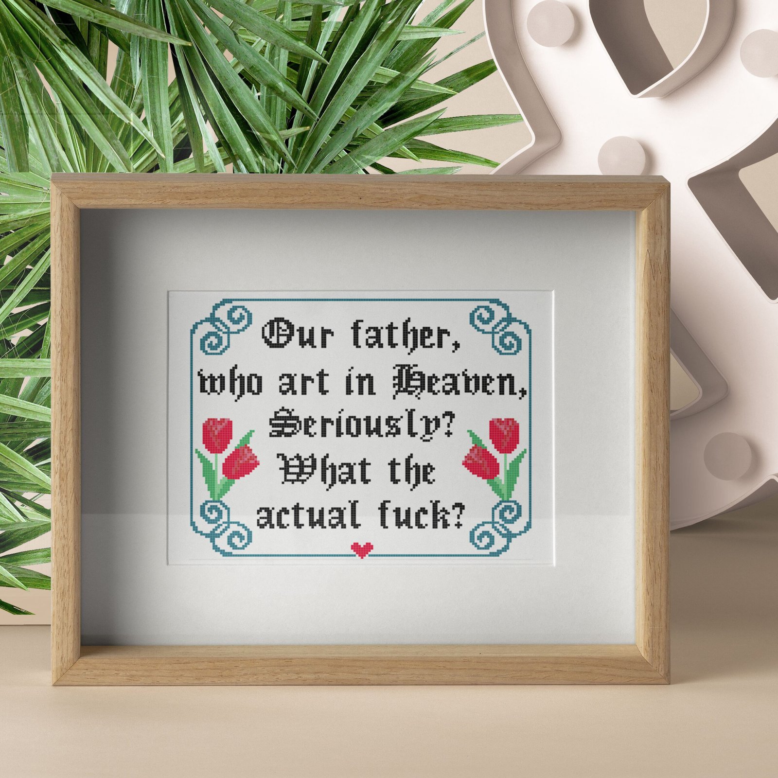 handmaids tale quote prayer cross stitch pattern tulips border digital pdf download