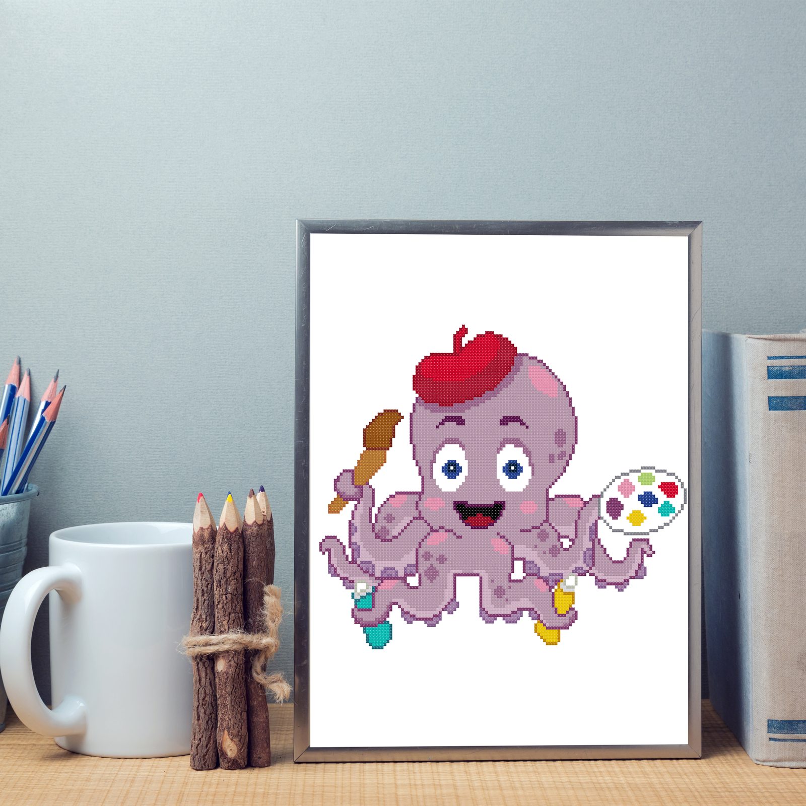 artistic octopus painter crafting artsy cross stitch pattern pdf download