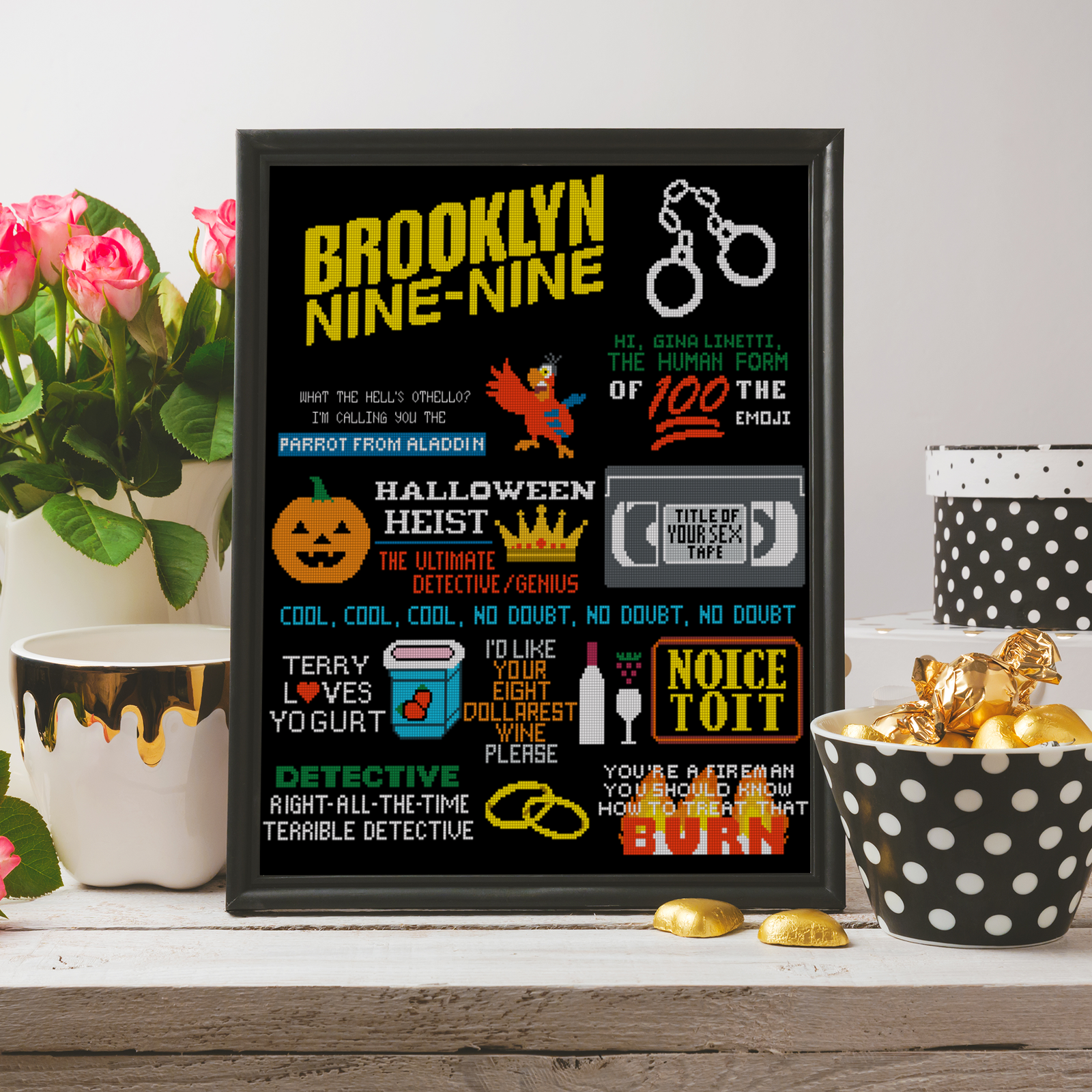 brooklyn nine-nine quotes fan sampler cross stitch b99 pattern