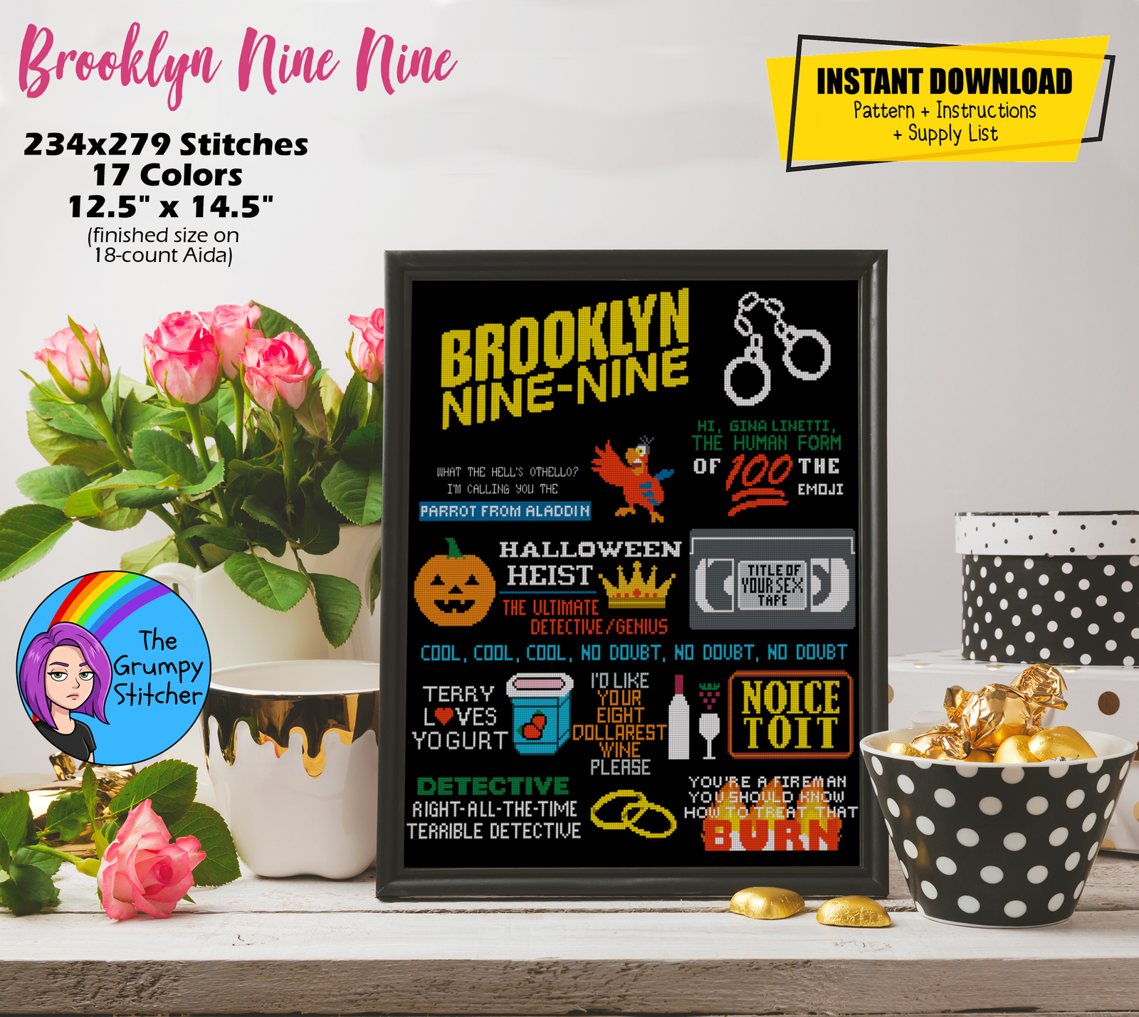 Brooklyn Nine-Nine Quotes B99 Fan Sampler Cross Stitch Pattern (PDF Download)