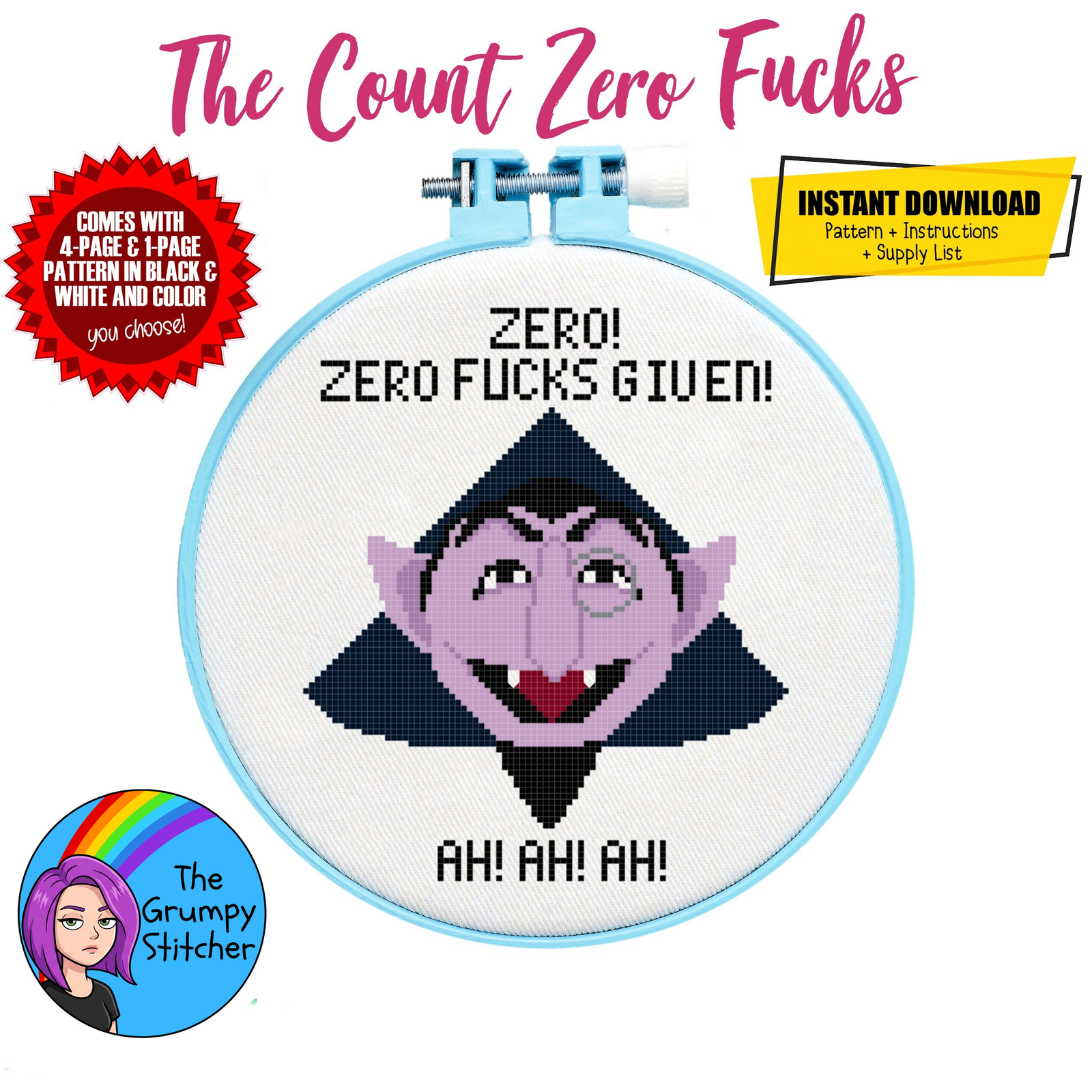 The Count Zero Fucks Given Cross Stitch Pattern (PDF Pattern)