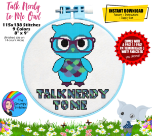 owl colorful rainbow glasses talk nerdy to me funny cross stitch pattern pdf download
