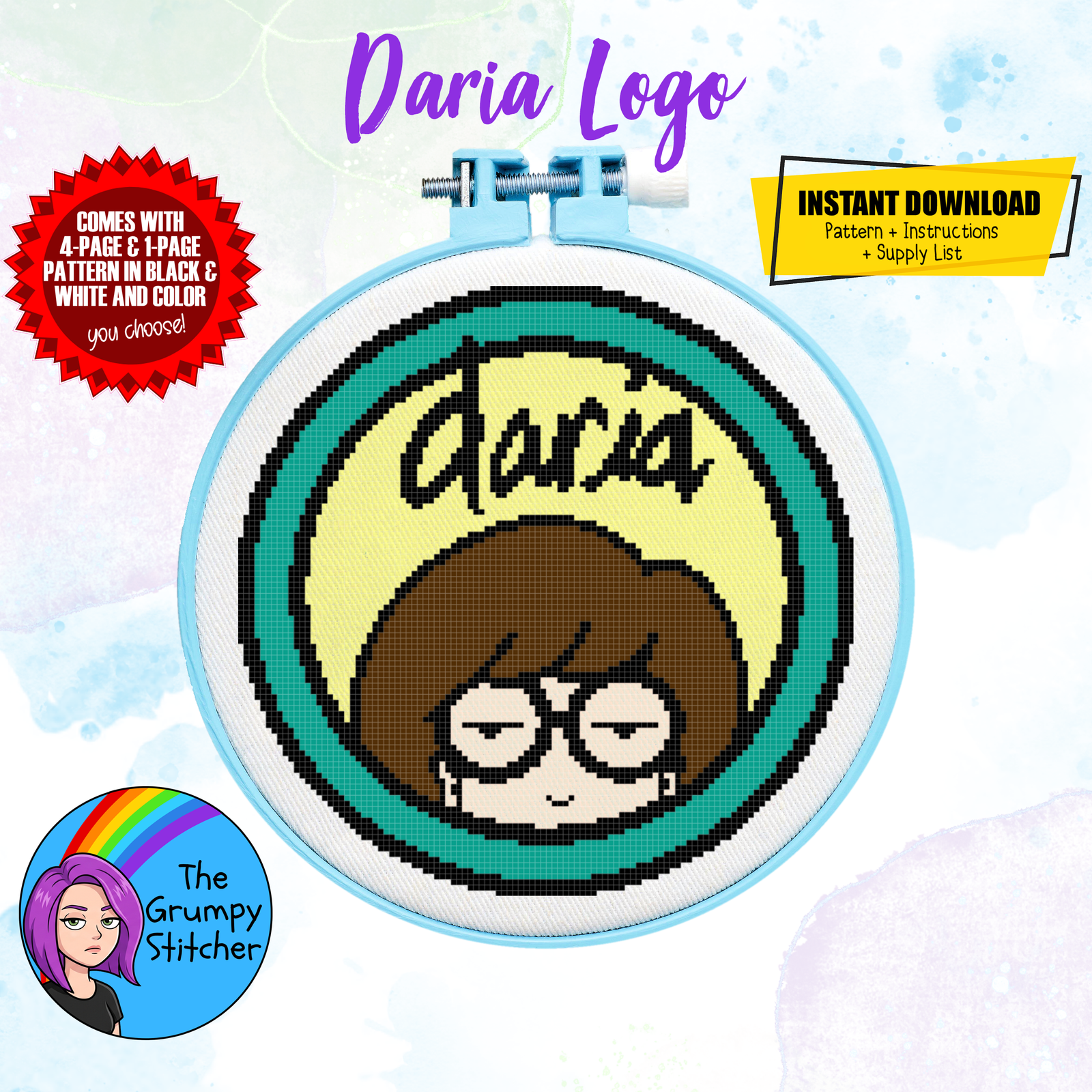 Daria TV Show Logo Cross Stitch Pattern (PDF Download)