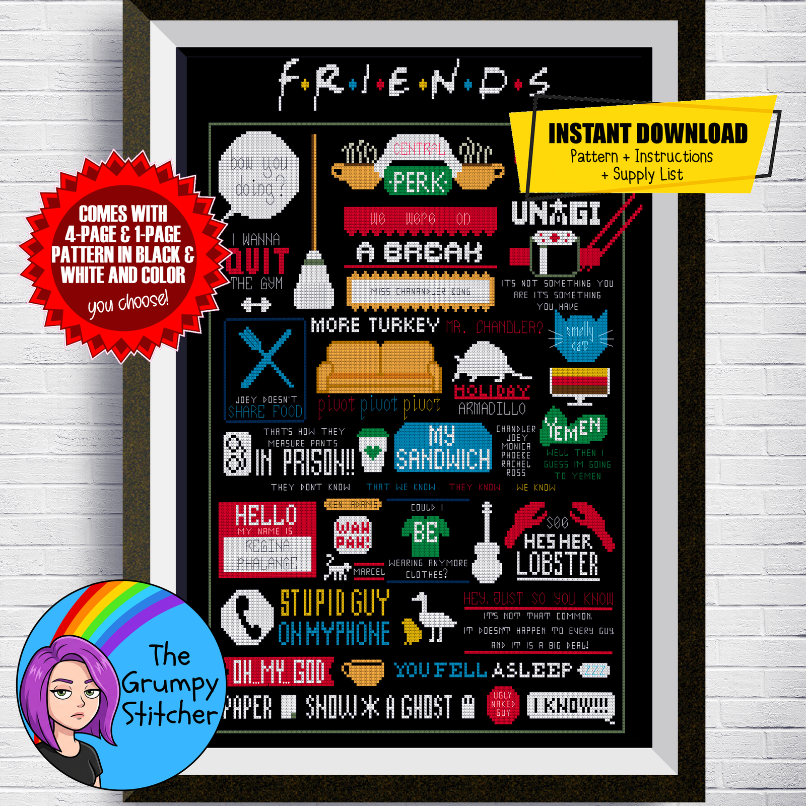 Friends TV Show Nostalgia Sampler Cross Stitch Pattern (PDF Download)