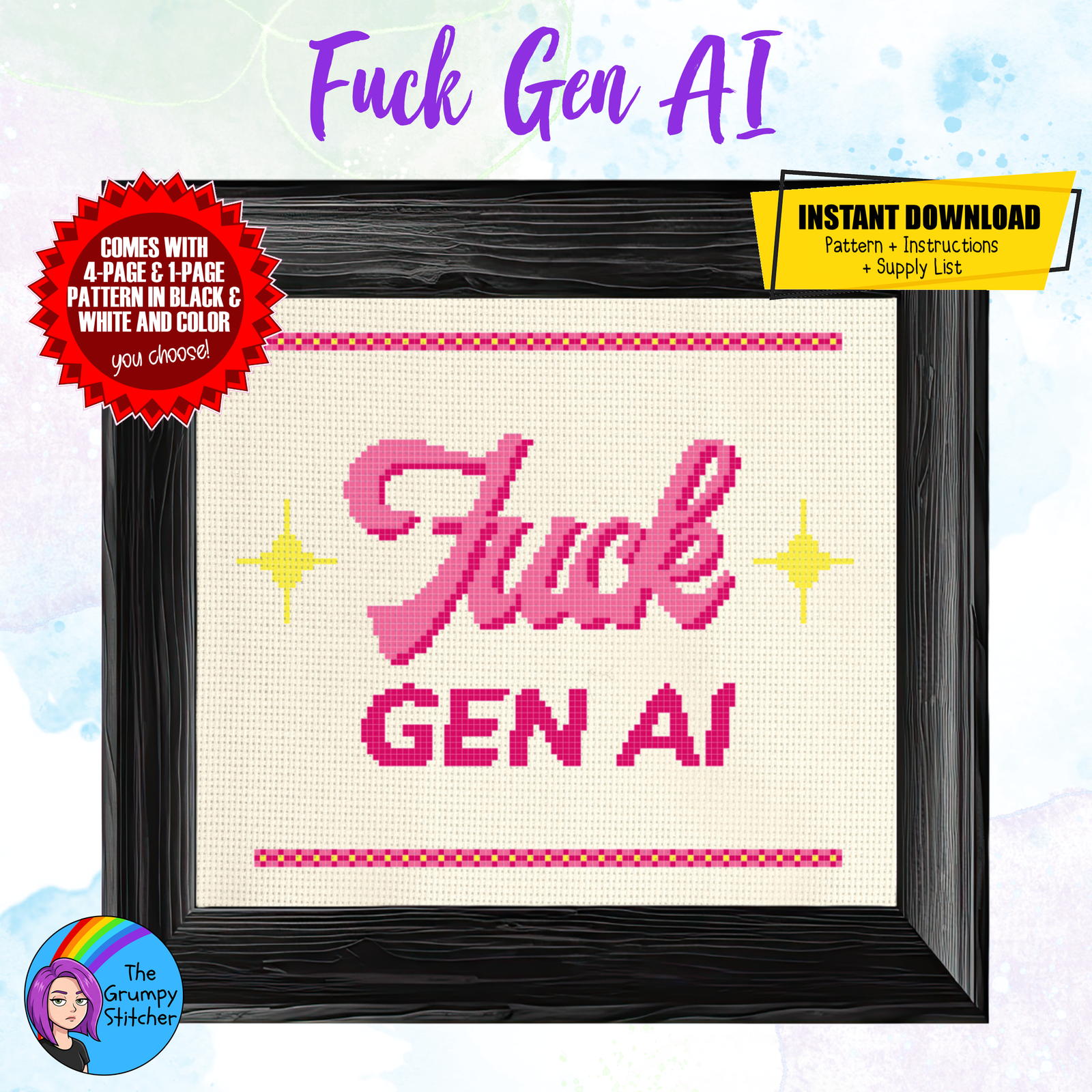 Fuck Gen AI Cross Stitch Pattern (PDF Download)