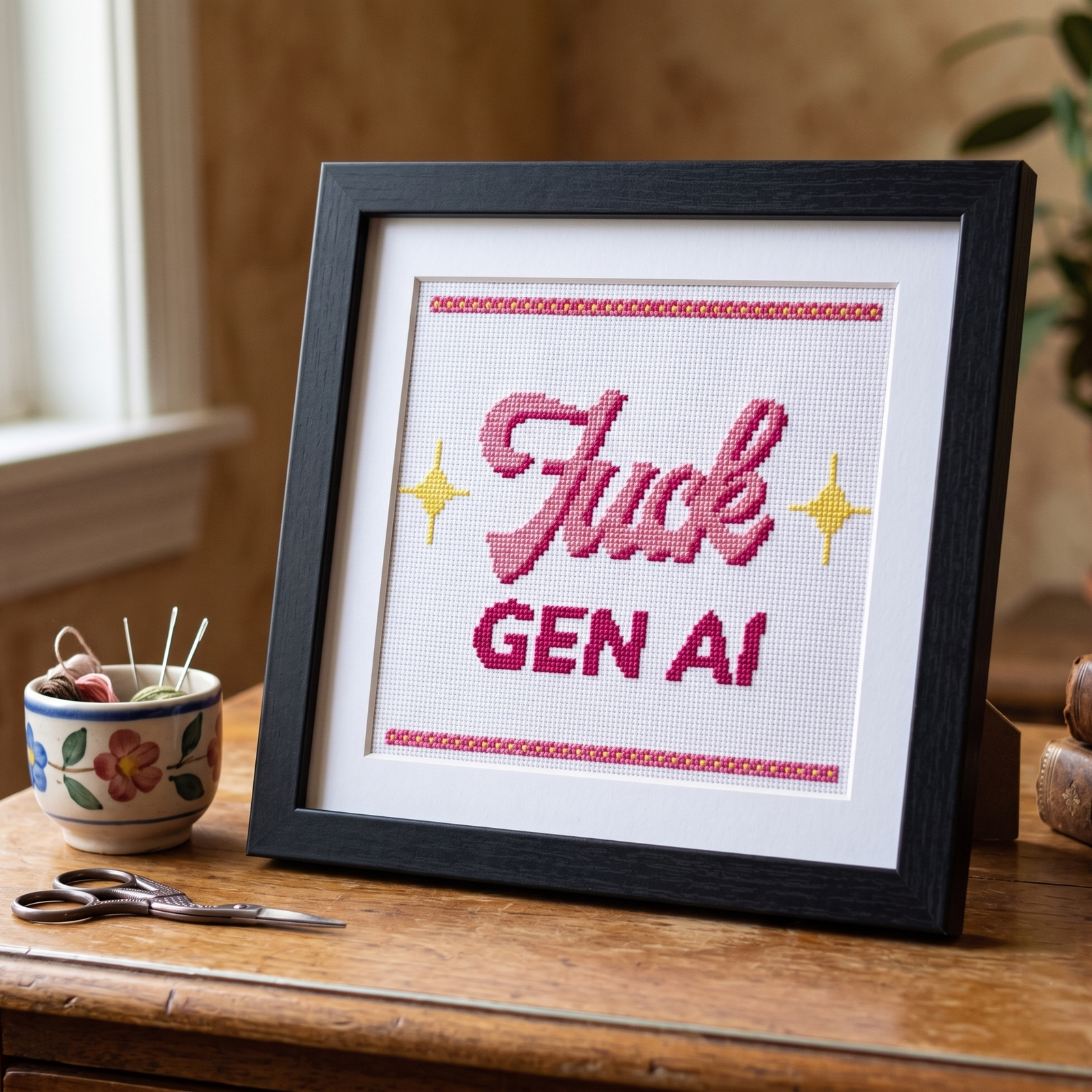 fuck gen ai cross stitch progressive subversive pattern