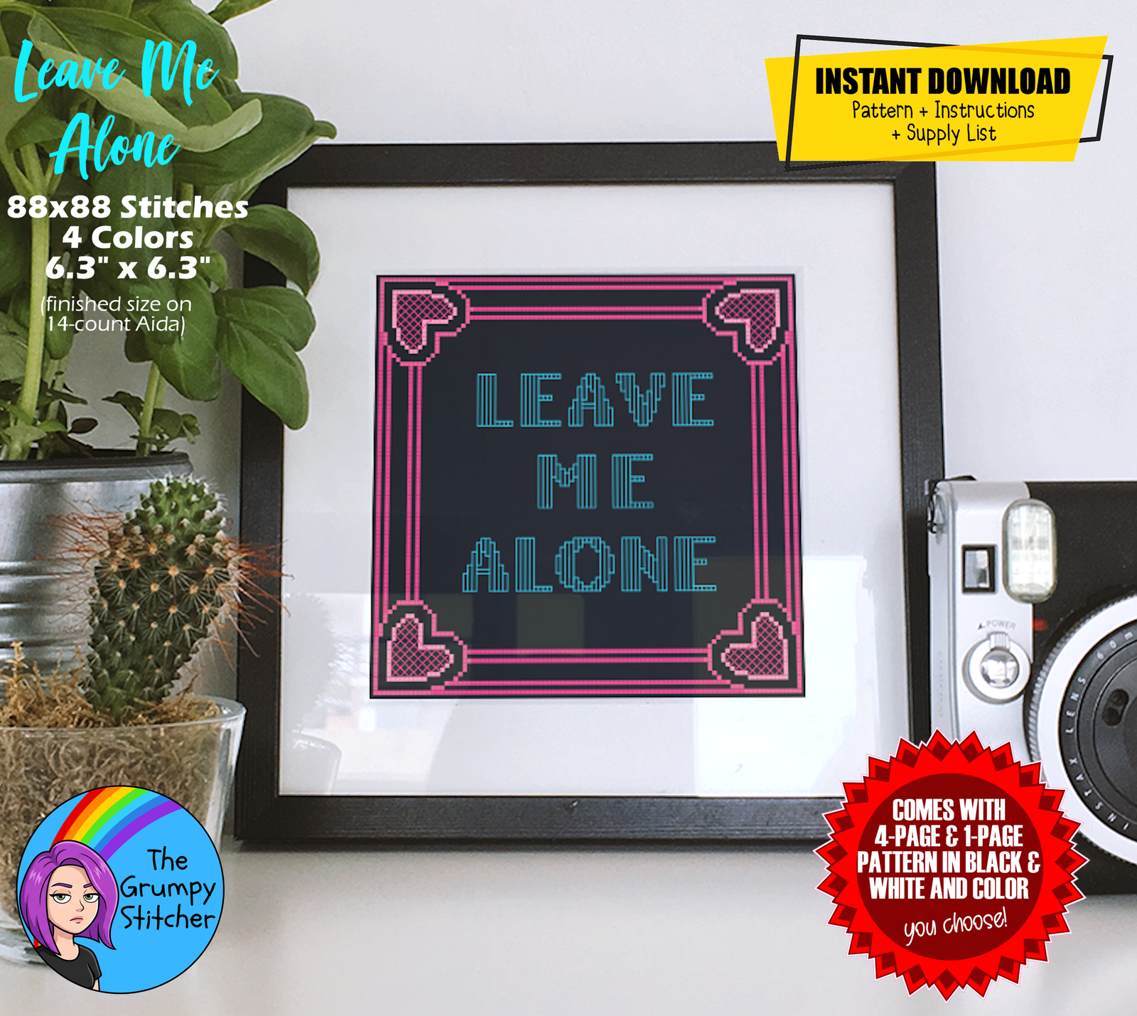 Leave Me Alone Cross Stitch Pattern (PDF Download)