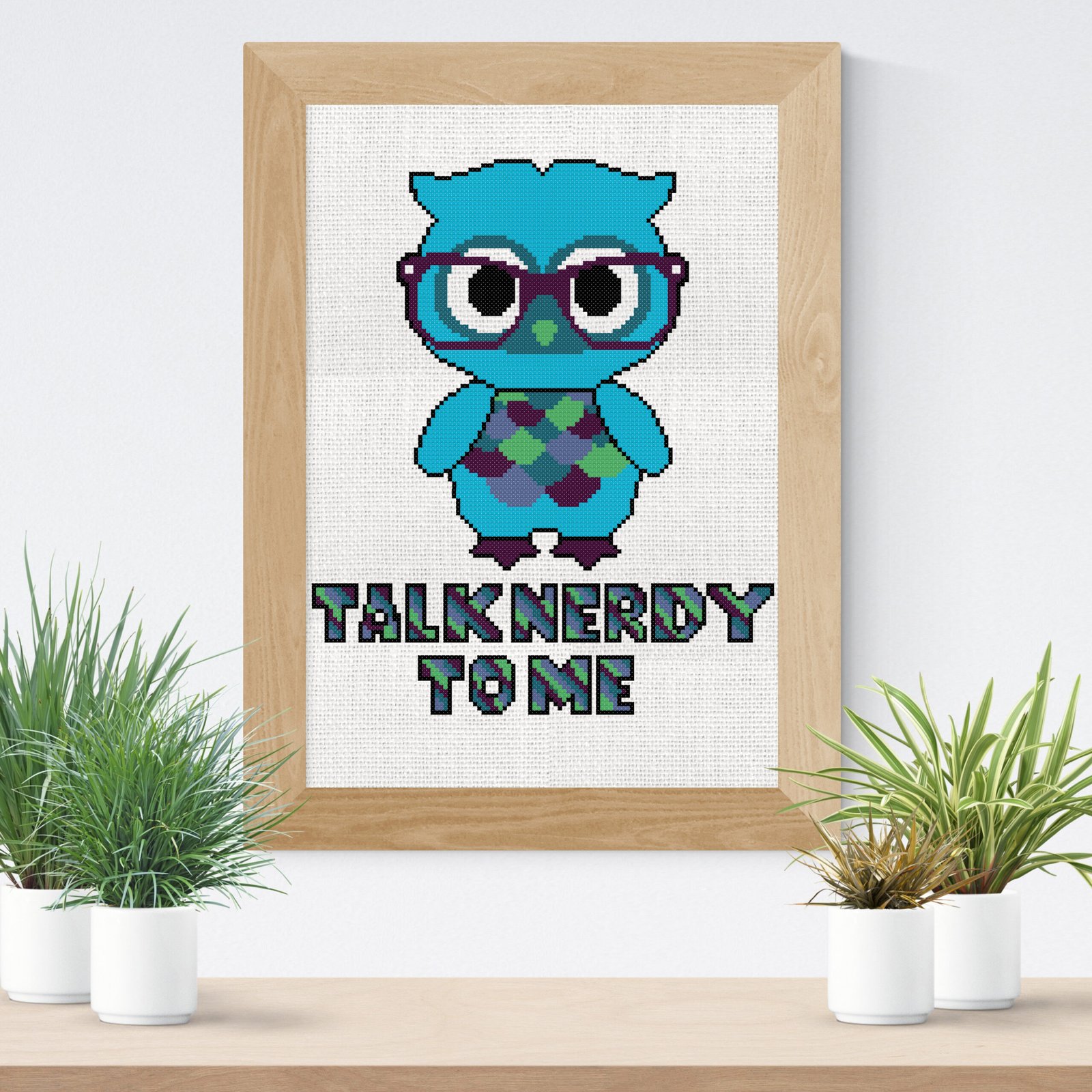 owl colorful rainbow glasses talk nerdy to me funny cross stitch pattern pdf download