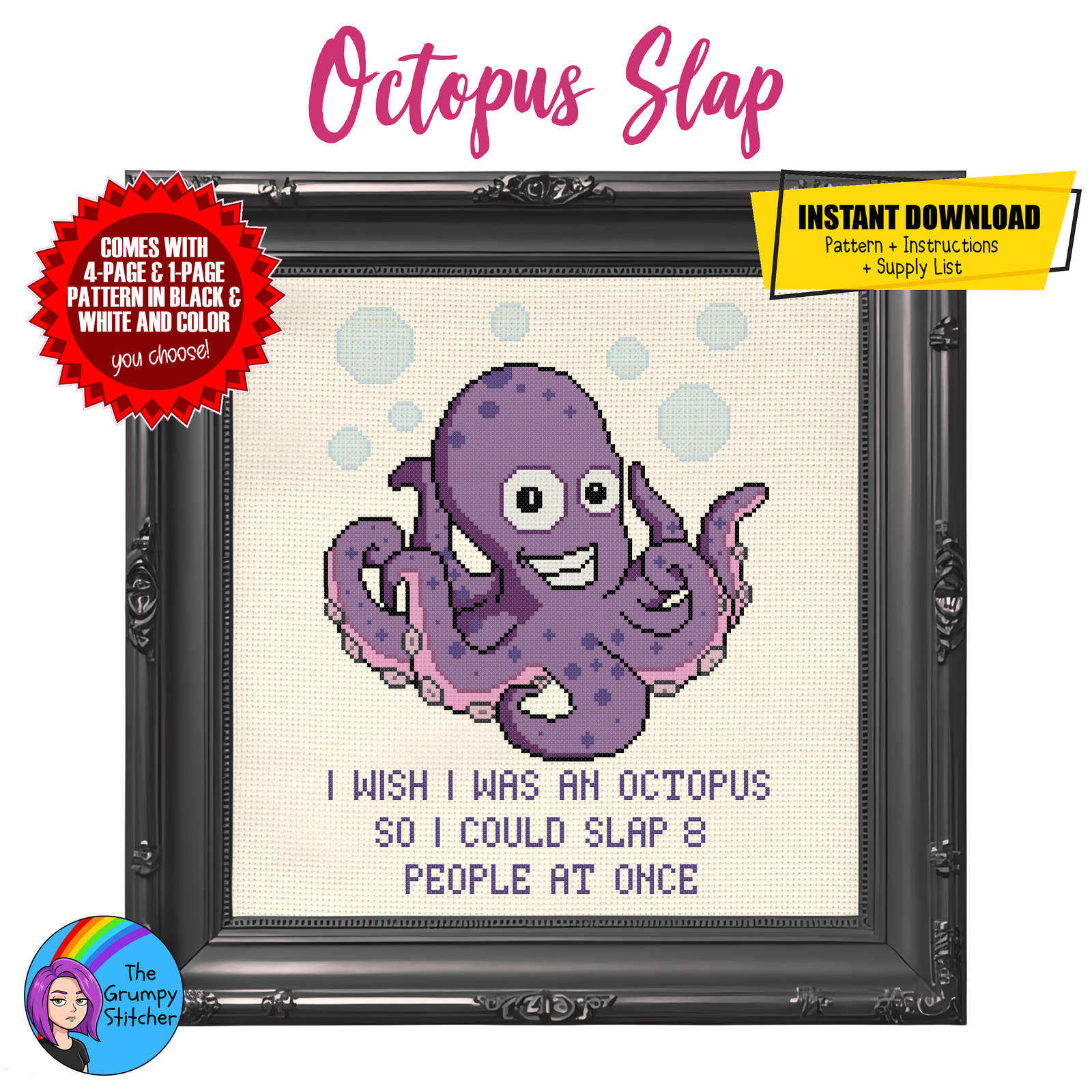 Funny Octopus Slap 8 People Cross Stitch Pattern (PDF Download)