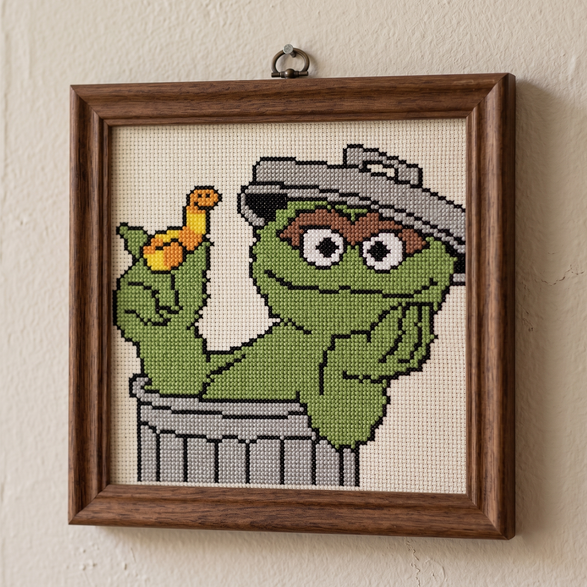 oscar the ground with slimey in a trash can sesame street cross stitch pattern pdf download