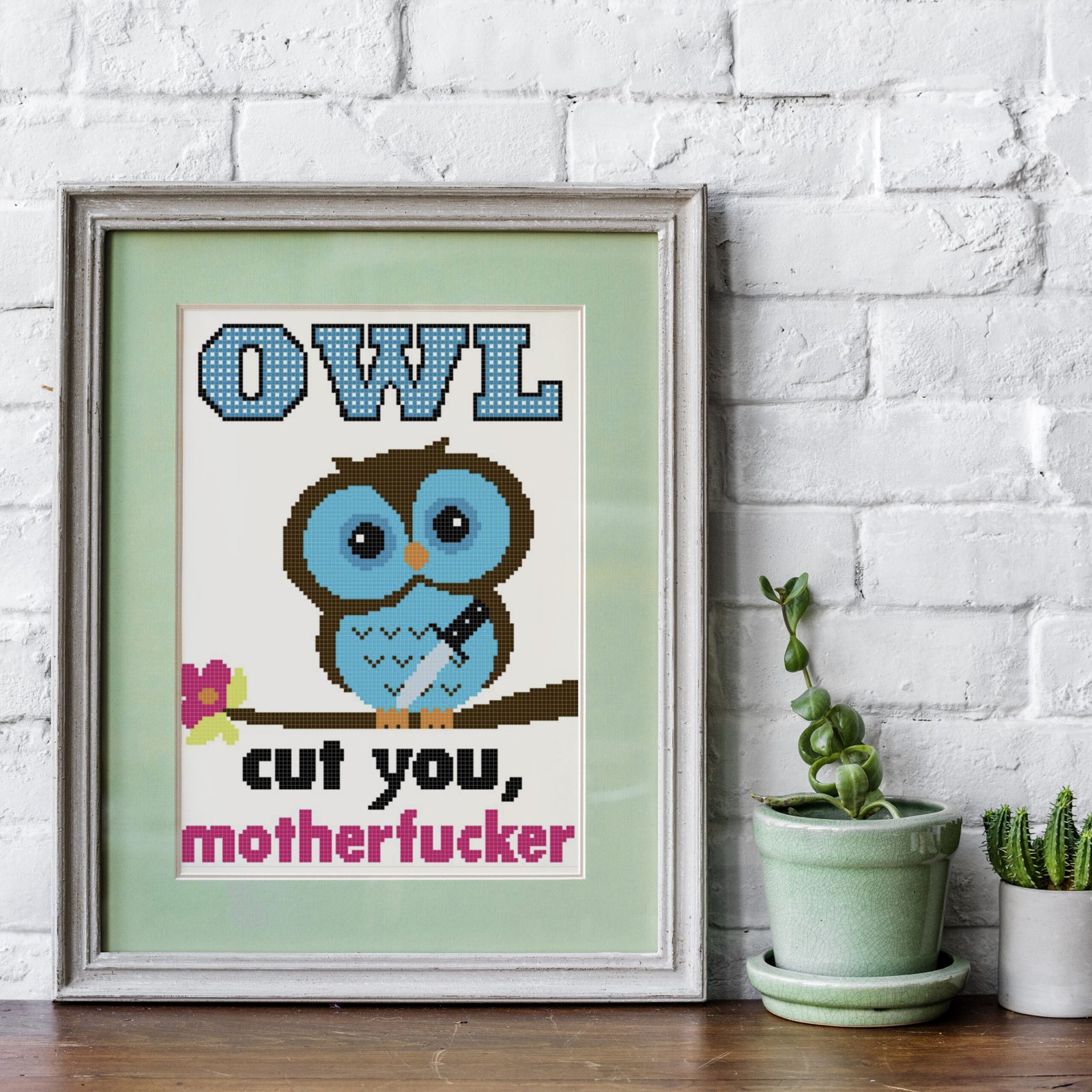 owl cut you motherfucker funny subversive cross stitch pattern pdf download