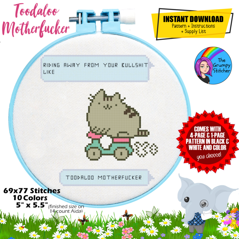 pusheen cat cross stitch text meme toodaloo motherfucker subversive cross stitch pattern pdf download
