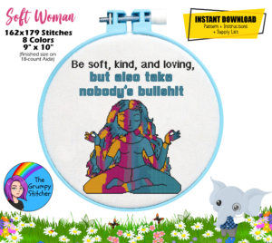 soft kind woman take no bullshit cross stitch pattern colorful meditating woman pdf download