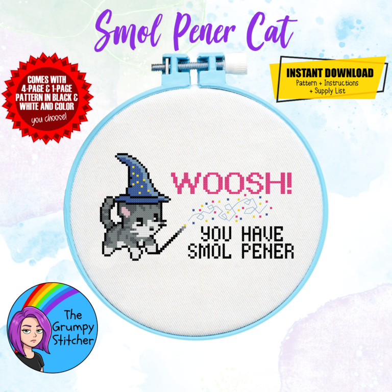 woosh smol pener meme cat kitty cross stitch pattern digital download pdf