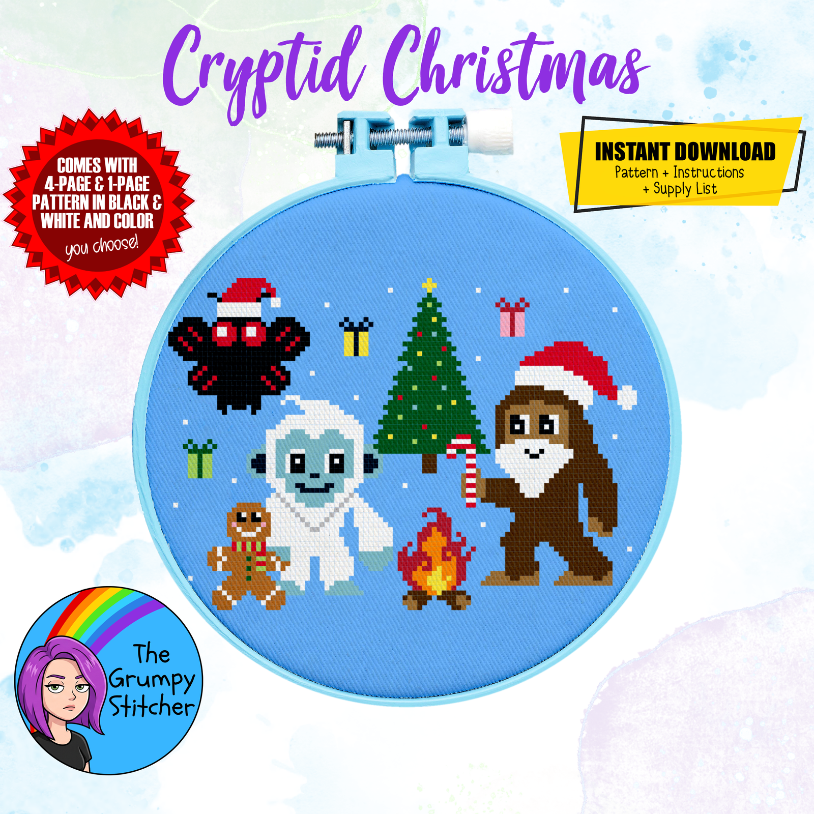 Cryptid Christmas Cross Stitch Pattern (PDF Download)