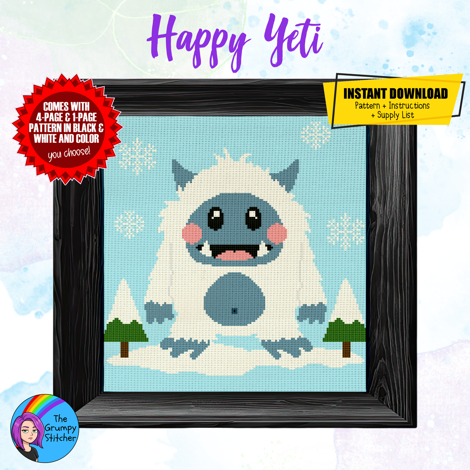 Happy Yeti Abominable Snowman Cross Stitch Pattern (PDF Download)